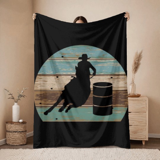 Barrel Racing Retro Style Throw Blankets