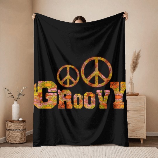 Psychedelic groovy Peace Throw Blankets