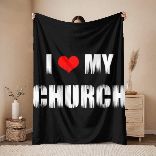 Christian Gift I Love My Church Christian Throw Blankets