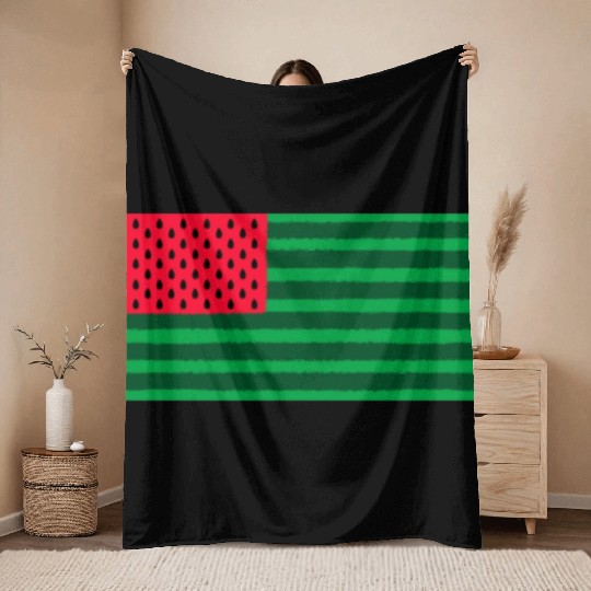 Funny Watermelon Flag USA Throw Blankets