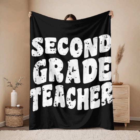 Retro Groovy Second Grade Teacher Back To School Throw Blankets