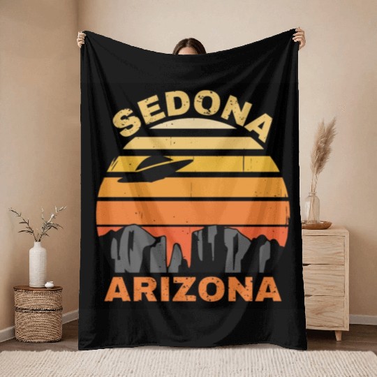 Sedona Arizonna Retro Sunset and UFO Throw Blankets