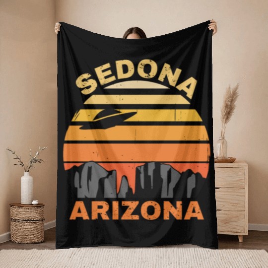 Sedona Arizonna Retro Sunset and UFO Throw Blankets