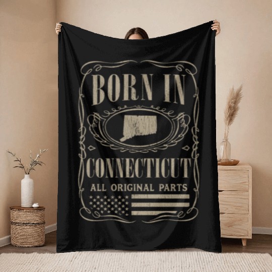 Vintage America US States Born Connecticut Throw Blankets