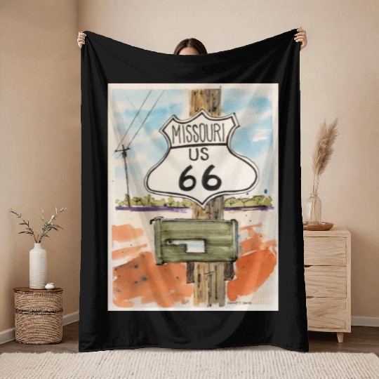 Missouri Route 66 Sign Throw Blankets