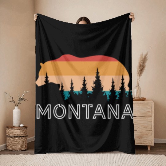 Montana Grizzly Bear Retro Throw Blankets