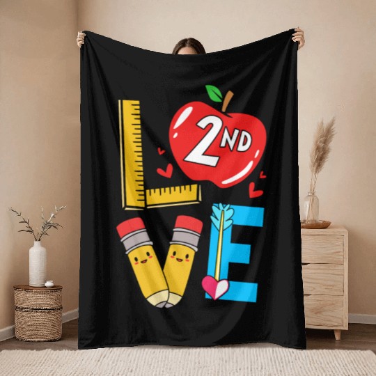 Cute Apple Teacher Students I Love 2nd Grade Throw Blankets