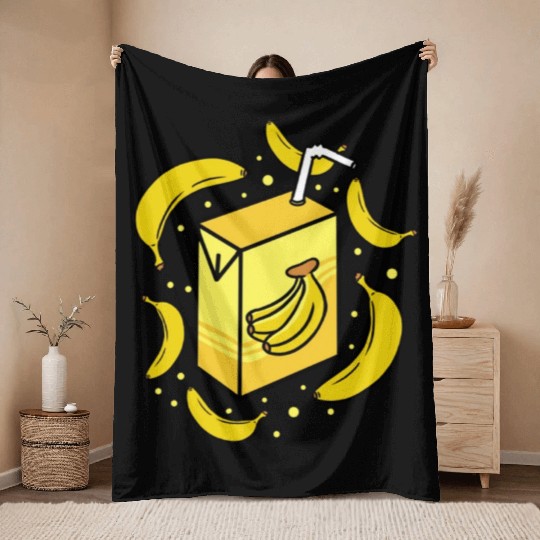 Kawaii Banana Milk For Banana Lover Throw Blankets