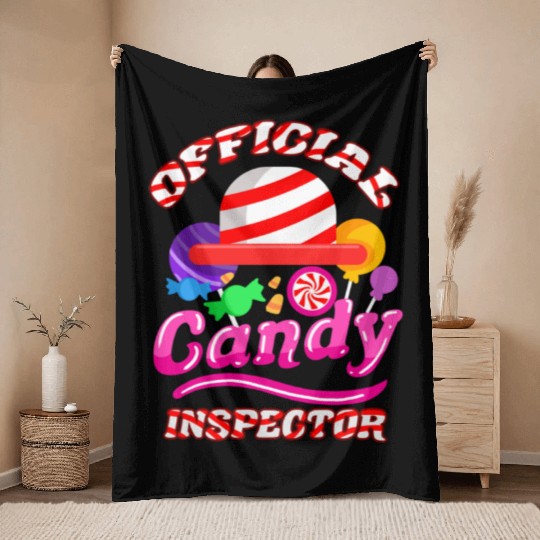 Official Candy Inspector For Halloween Throw Blankets