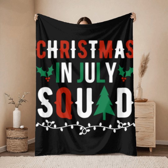 Christmas In July Squad Xmas Matching Family Throw Blankets