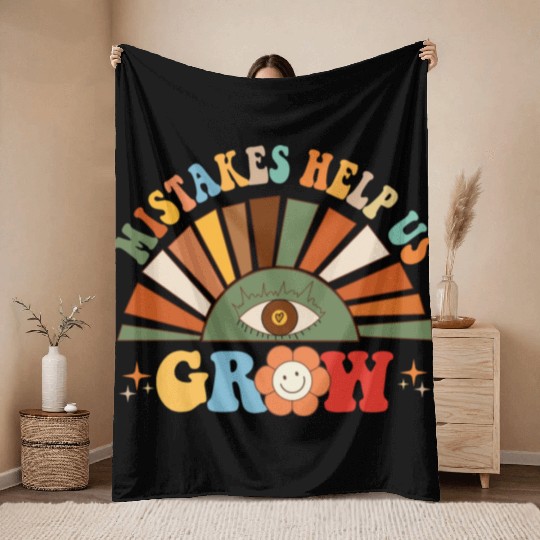 Mistakes Help Us Grow Groovy Growth Mind Mindset Throw Blankets