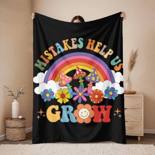 Mistakes Help Us Grow Groovy Growth Mind Rainbow Throw Blankets