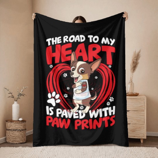 The Road To My Heart Is Paved with Paw Prints Throw Blankets