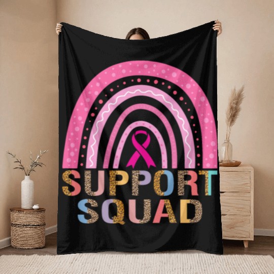Support Squad Leopard Pink Warrior Breast Cancer Throw Blankets