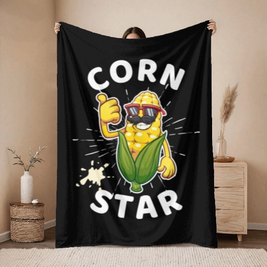 Funny Corn Star Sunglasses Mustache big Postal Service Throw Blankets
