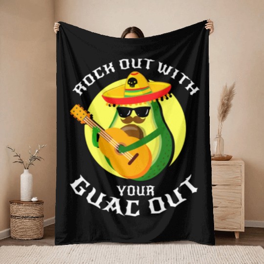 Rock Out With Your Guac Out For Avocado Lover Throw Blankets