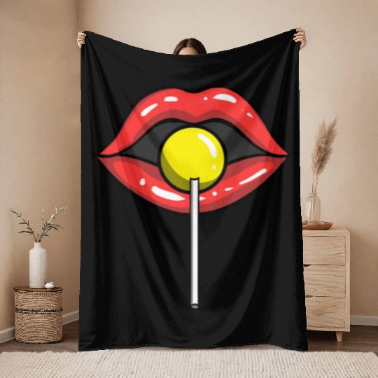 Red Lips Lollipop for Lollipop Lover Throw Blankets