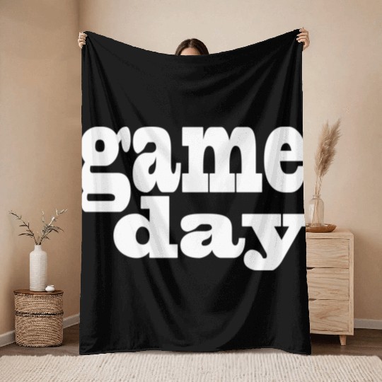 Game Day - white letters Throw Blankets