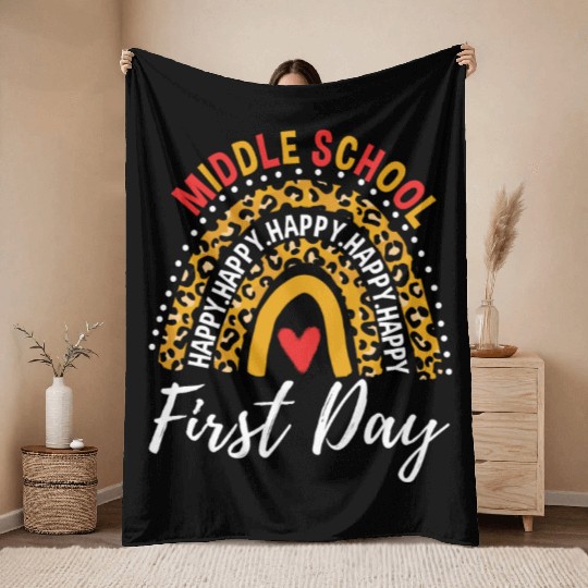 Rainbow First Day Of School Middle School Teacher Throw Blankets