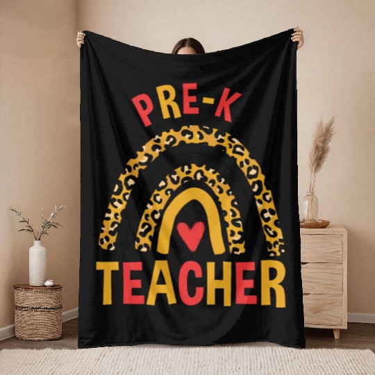 Back To School Leopard Pre-K Teacher Rainbow Throw Blankets