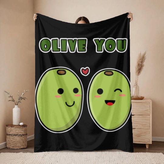 Kawaii Olive You for funny quote lover Throw Blankets