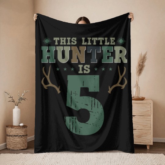 Buck Deer Hunting Hunter Kid 5th Throw Blankets