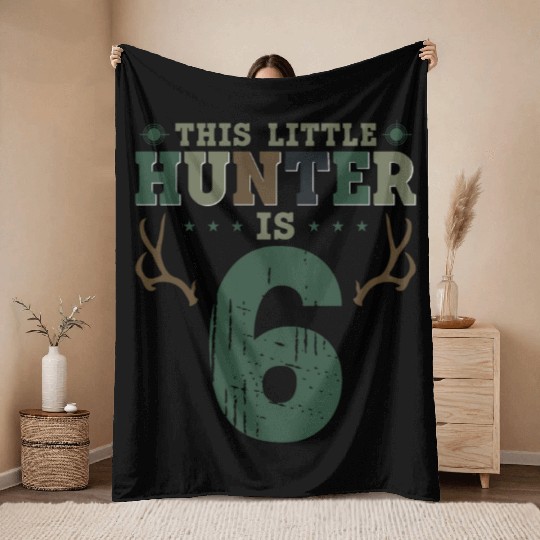 Buck Deer Hunting Hunter Kid 6th Throw Blankets