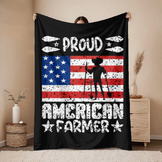 Proud American Farmer Throw Blankets