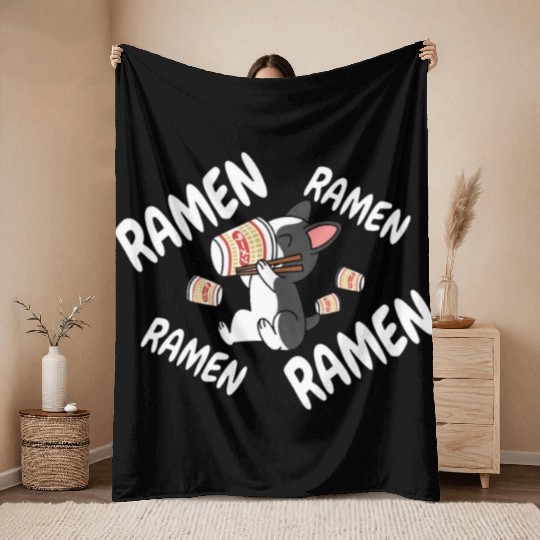 Boston Terrier Instant Ramen Noodles Throw Blankets