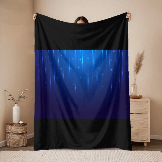 Navy Blue Glowing Neon Dots Throw Blankets