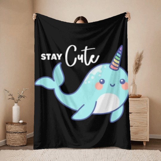Stay Cute, Narwhal Throw Blankets