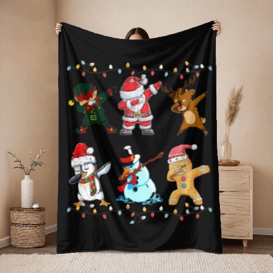 Funny Cute Dabbing Santa Elf Friends Christmas Mem Throw Blankets