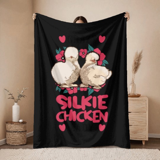 Crazy Silkie Chicken Lady Throw Blankets