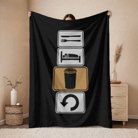 morning coffee daily repeat Throw Blankets