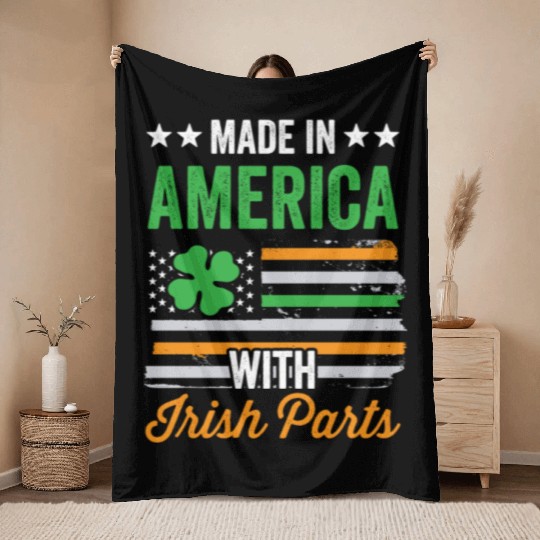 Made In America With Irish Parts Ireland Gaelic Throw Blankets