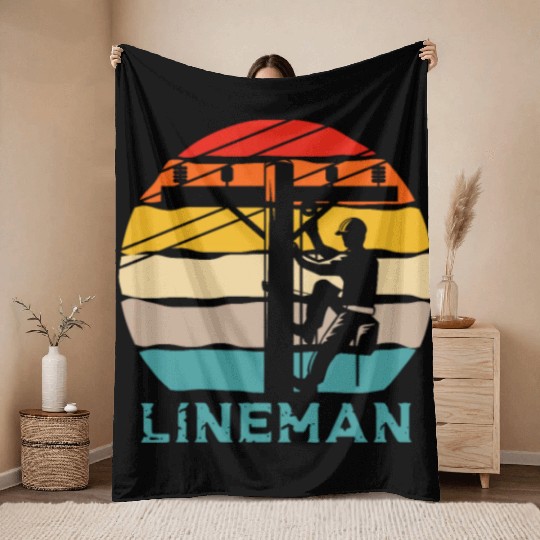 Lineman Retro Vintage Throw Blankets