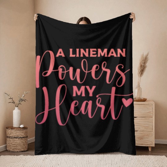A Lineman Powers My Heart Throw Blankets