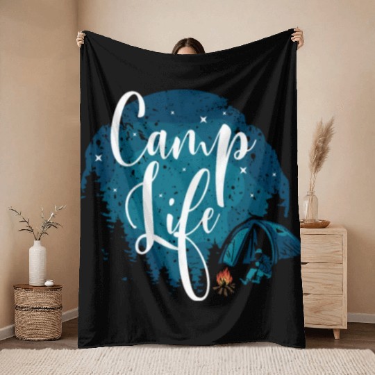 Camping Camper Present Nature Lover Van Throw Blankets