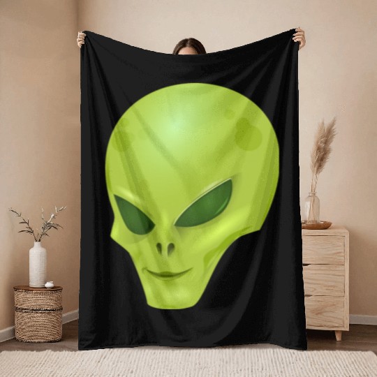alien , green, skull Throw Blankets