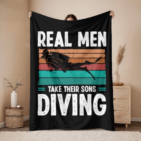 Diver Real Men taker their Sons Scuba Diving Throw Blankets