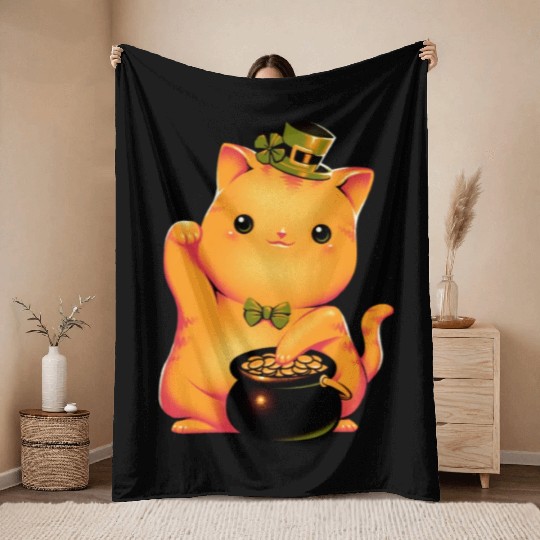 cat Irish Lucky Cat Throw Blankets