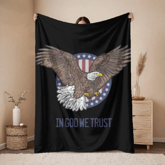 In God We Trust - Bald Eagle - Patriotic Throw Blankets