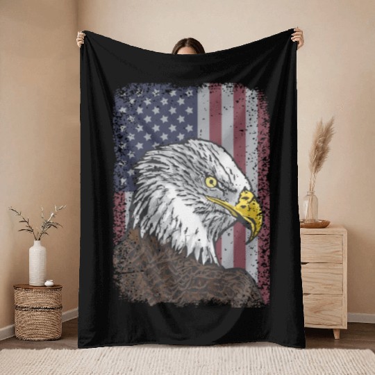 Bald Eagle - American Flag - Patriotic Throw Blankets
