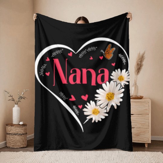 Nana Daisy Flower Heart Women Grandma Throw Blankets