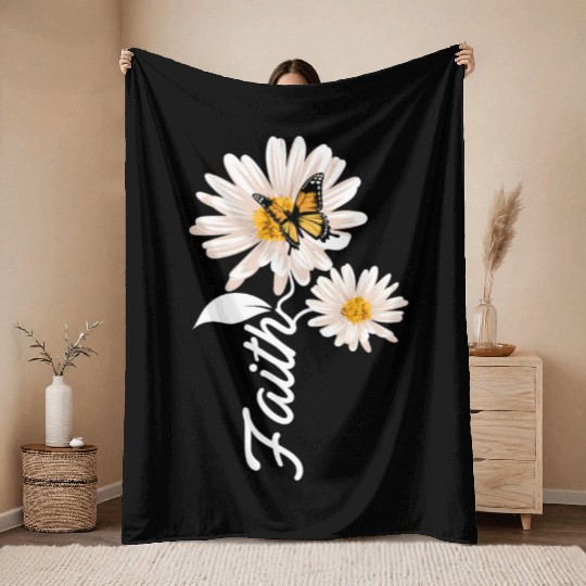 Christian Gardener Butterfly Faith Daisy Throw Blankets