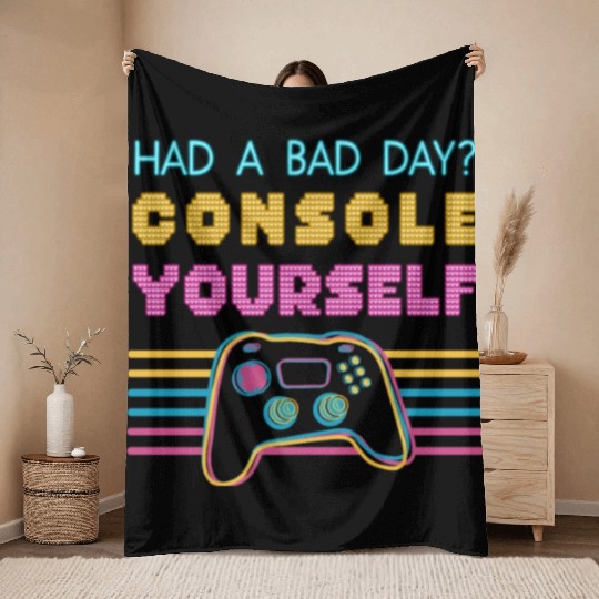 Console Yourself Funny Video Gamer Pun Youth Throw Blankets
