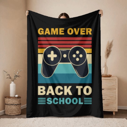 Game Over Back To School Funny Video Gamer Gaming Throw Blankets