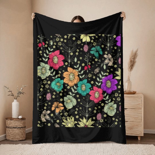 Flowers Women Floral Colorful Wildflower Throw Blankets