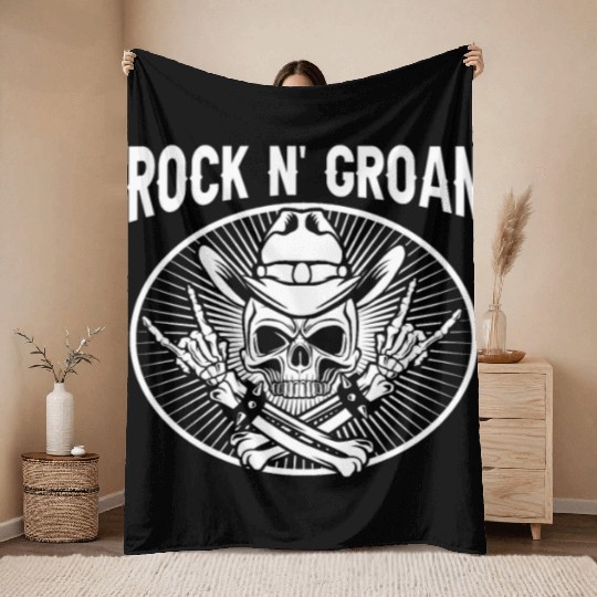 Halloween Cowboy Skeleton Rocker Hand Rock Throw Blankets