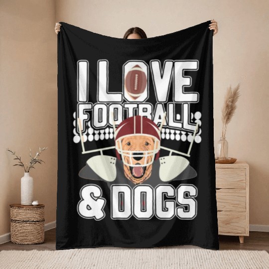 I Love Football And Dogs Cute Puppy Dog Canine Spo Throw Blankets